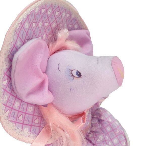 Pretty Piggies Hallmark Prissy Pig Plush 11" Southern Bell Purple Pink Tomy 1989 - Picture 14 of 16
